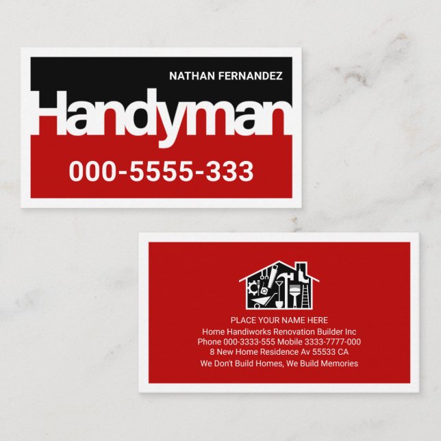 Tarjeta De Visita Handyman Signage Frame Builder  (Anverso / Reverso)