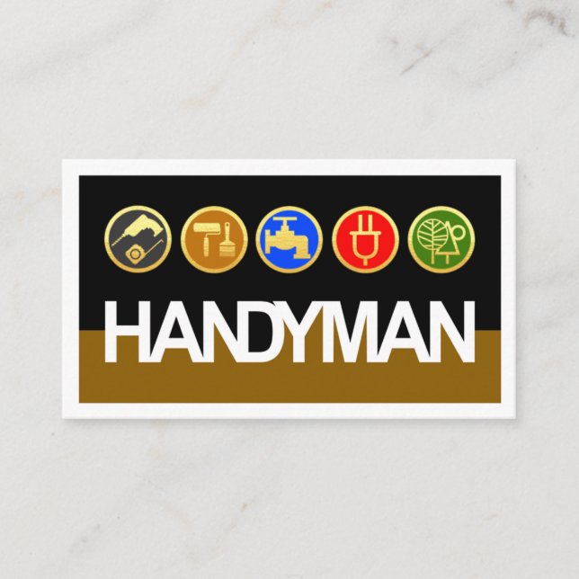 Tarjeta De Visita Handyman Signage Gold Workmen Tools (Anverso)