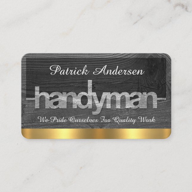 Tarjeta De Visita Handyman Signage On Wood Grain (Anverso)
