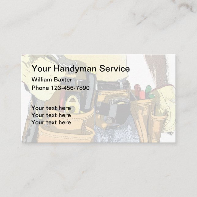 Tarjeta De Visita Handyman, tema del cinturón de herramientas (Anverso)