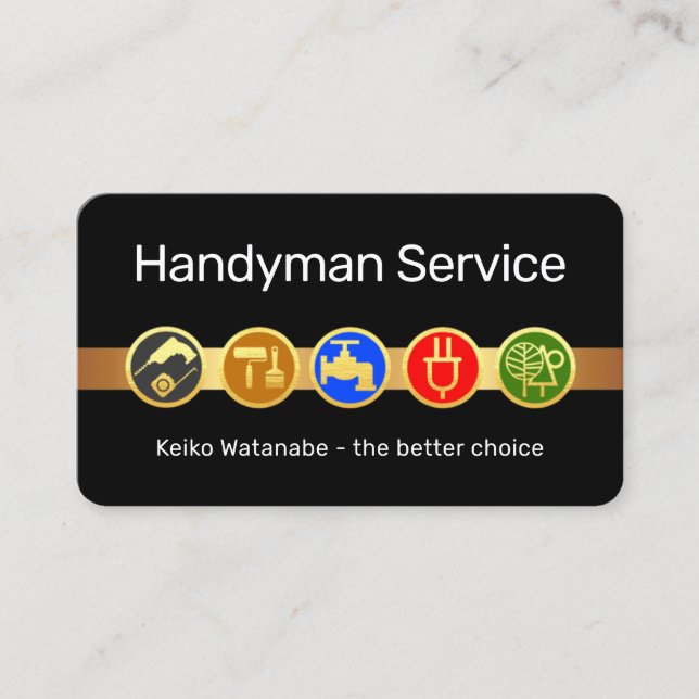 Tarjeta De Visita Handyman Tool Icons On Gold Tab (Anverso)