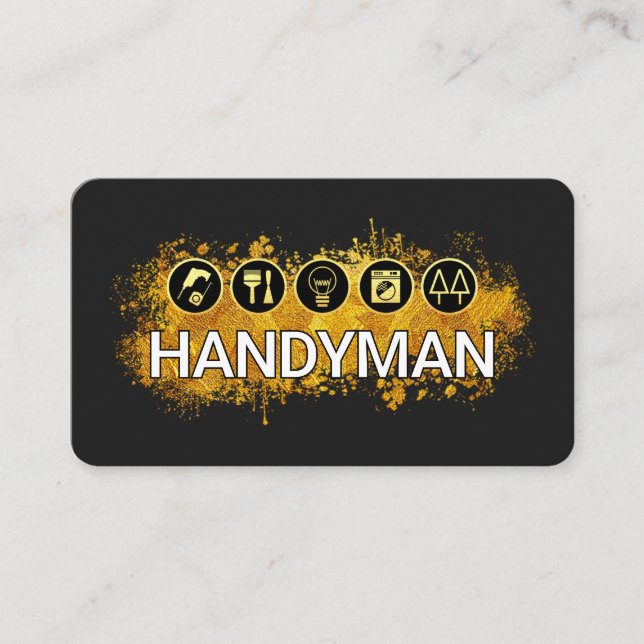 Tarjeta De Visita Handyman Tools Gold Paint Splatter (Anverso)