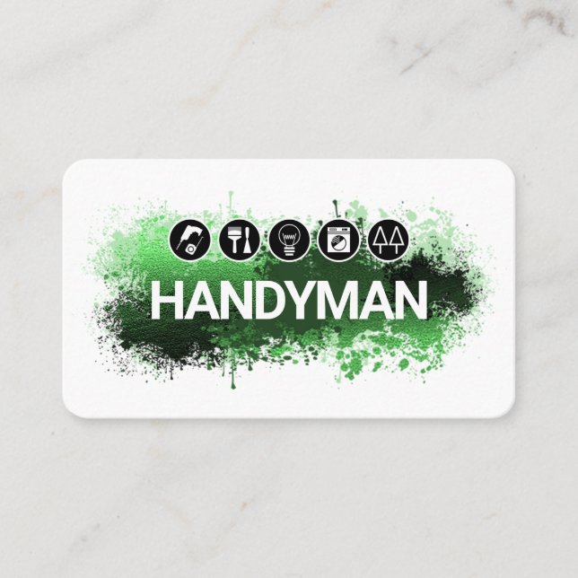 Tarjeta De Visita Handyman Tools Green Paint Splatter (Anverso)