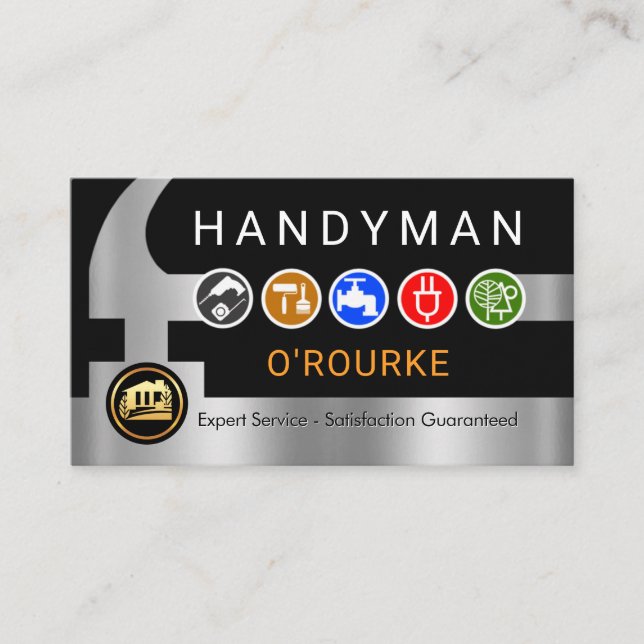 Tarjeta De Visita Handyman Tools Icon On Silver Hammer (Anverso)
