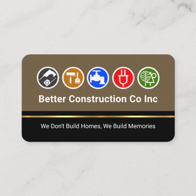 Tarjeta De Visita Handyman Tools On Brown Gold Line Layers (Anverso)