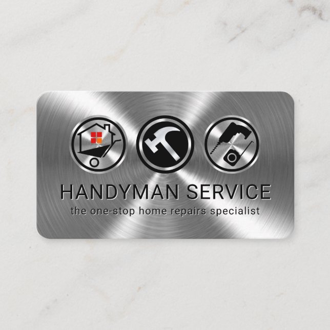 Tarjeta De Visita Handyman Tools On Silver Metallic Layer (Anverso)