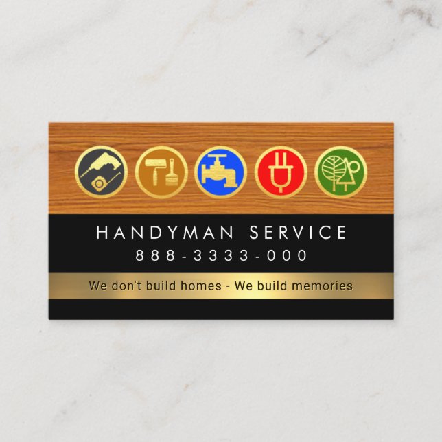 Tarjeta De Visita Handyman Tools On Timber Wood Layer (Anverso)