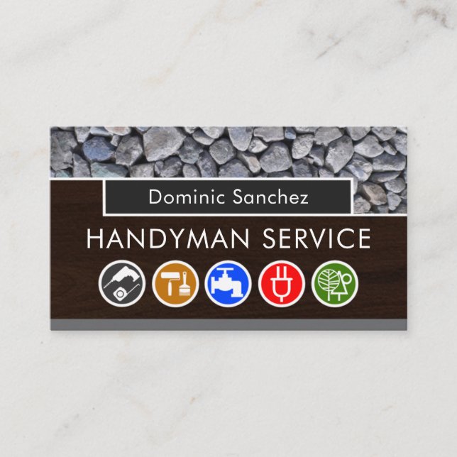 Tarjeta De Visita Handyman Tools On Wood Stone Wall (Anverso)