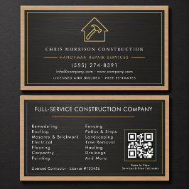 Tarjeta De Visita Handyman Wood Metallic Construction Black Gold 