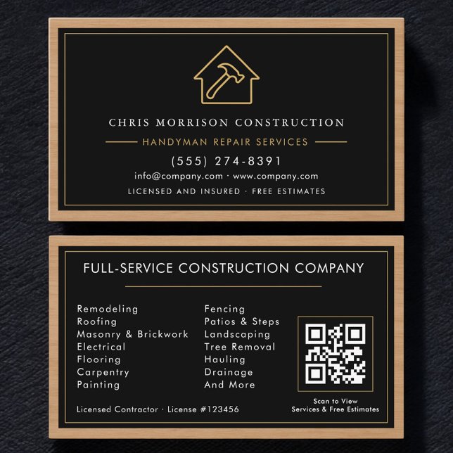 Tarjeta De Visita Handyman Wood QR Code Construction (Subido por el creador)