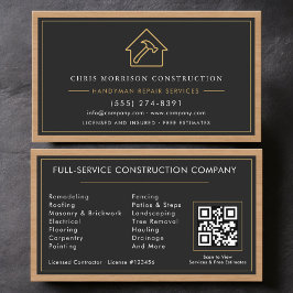 Tarjeta De Visita Handyman Wood QR Code Construction Black Gold 