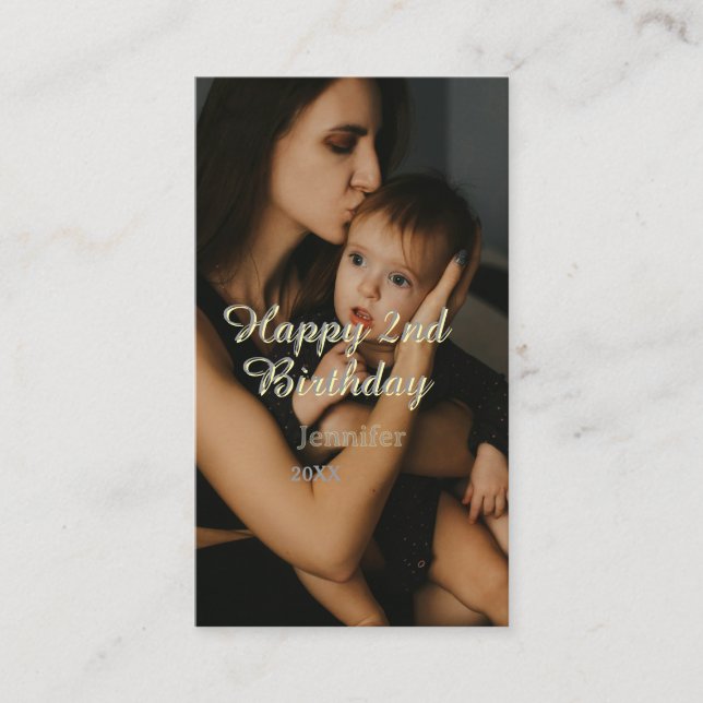 Tarjeta De Visita Happy 2nd birthday kids baby mother yellow gray na (Anverso)