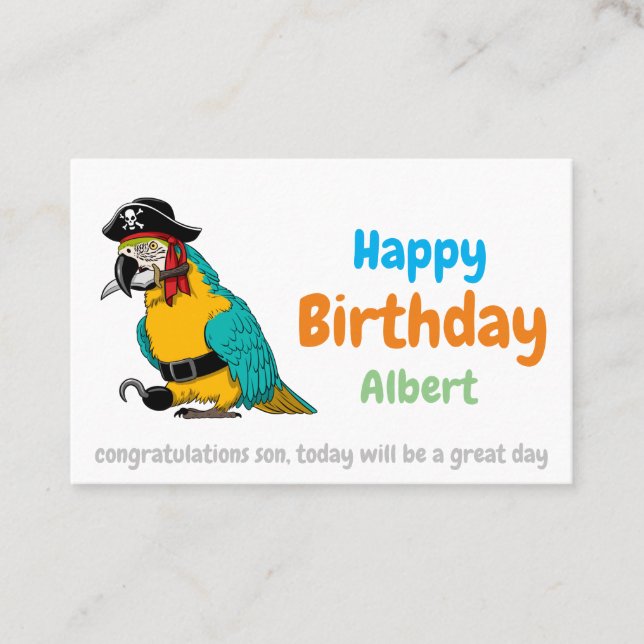 Tarjeta De Visita Happy Birthday pirate parrot (Anverso)