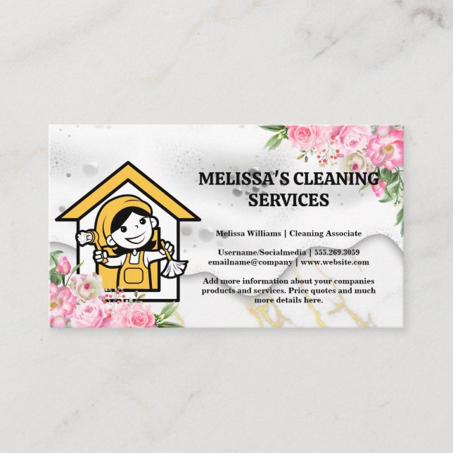 Tarjeta De Visita Happy Cleaner | Jabón | Flores (Anverso)