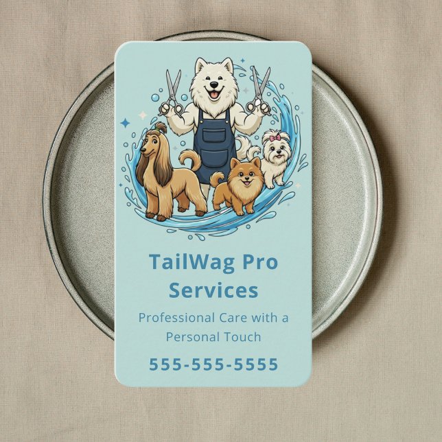 Tarjeta De Visita Happy Dog Grooming Cute Pet Sitter Modern Blue (Subido por el creador)