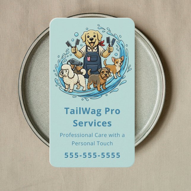 Tarjeta De Visita Happy Dog Grooming Pet Sitter Dog Groomer Blue (Subido por el creador)