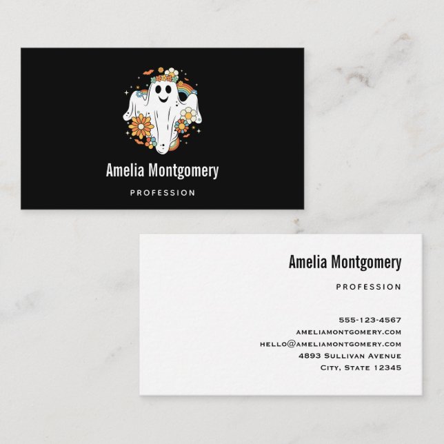 Tarjeta De Visita Happy Ghost Retro Hippie Vibe (Anverso / Reverso)