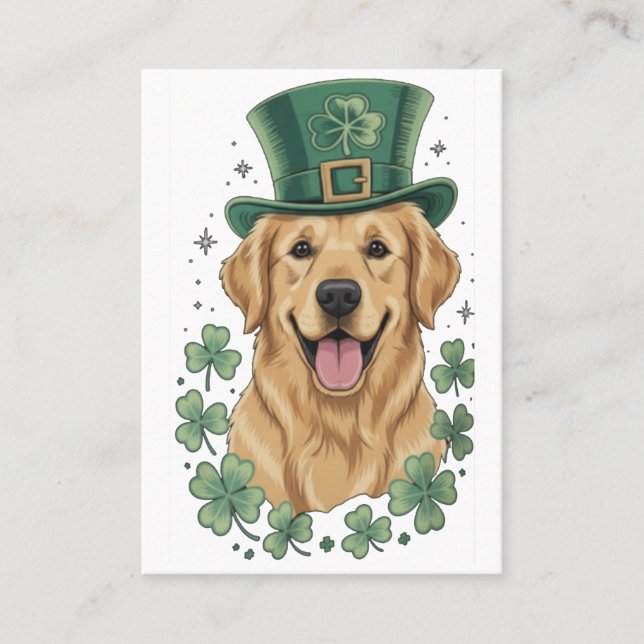 Tarjeta De Visita Happy Golden Retriever St. Patrick's Day  (Anverso)