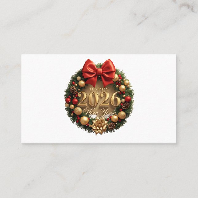 Tarjeta De Visita happy new year 2026 elegant wreath business card (Anverso)