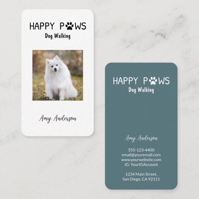 Tarjeta De Visita Happy Paws Dog Walking / Sitting Business Card (Anverso / Reverso)