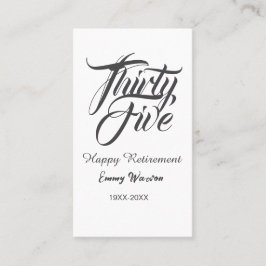 Tarjeta De Visita Happy retirement bold letter name year elegant sim