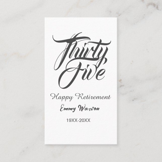 Tarjeta De Visita Happy retirement bold letter name year elegant sim (Anverso)