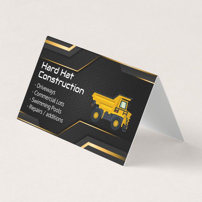 Tarjeta De Visita Hard Hat Construction | Work Dump Truck (Anverso)