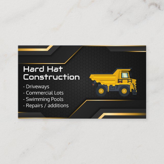 Tarjeta De Visita Hard Hat Construction | Work Dump Truck (Anverso)