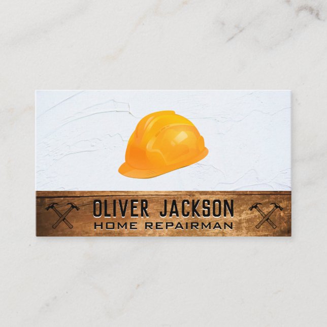 Tarjeta De Visita Hardhat Crossed Hammers | Madera de muros de textu (Anverso)