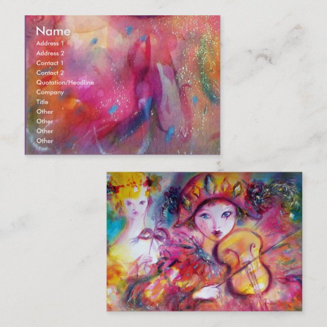 Tarjeta De Visita HARLEQUIN Y COLUMBINA Música, Decoración,Teatro Ar (Anverso / Reverso)