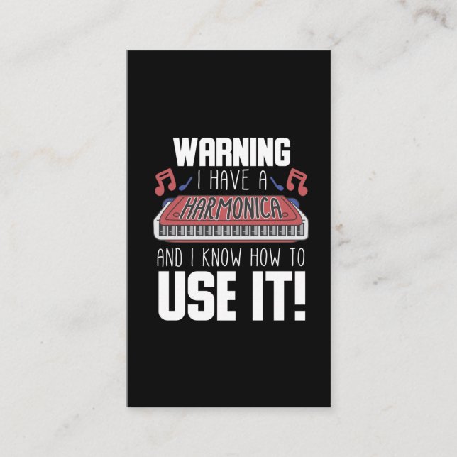 Tarjeta De Visita Harmonica Player Warning Blues Music French Harp (Anverso)