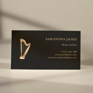 Tarjeta De Visita Harp Teacher Black and Gold Professional
