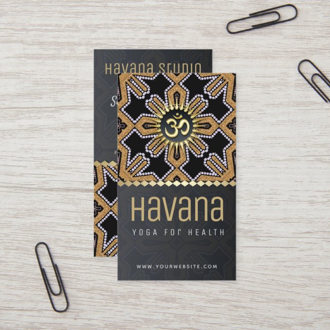 Tarjeta De Visita Havana Yoga Studio Black Gold Business Card (Anverso/Reverso In Situ)