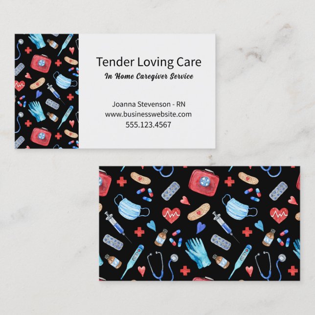 Tarjeta De Visita Health Home Care Nurse Stethoscope Business Card (Anverso / Reverso)