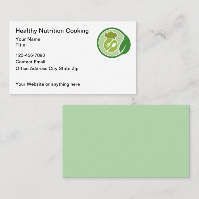 Tarjeta De Visita Healthy Cooking And Nutrition Theme (Anverso / Reverso)