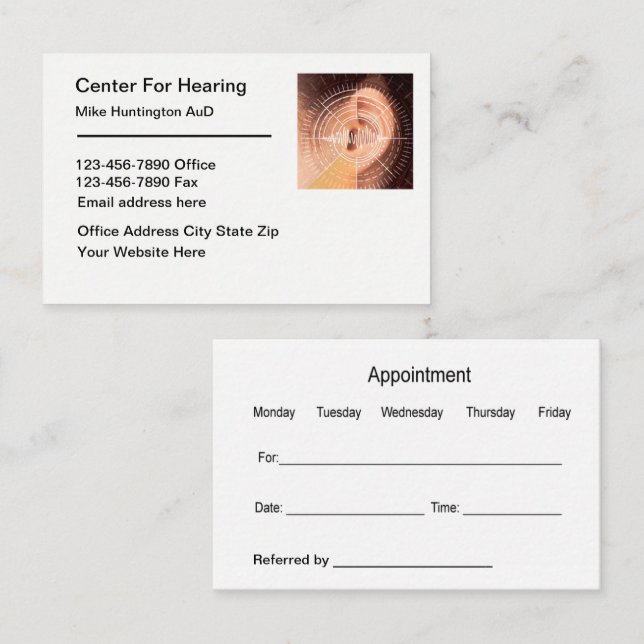 Tarjeta De Visita Hearing Aids ENT Appointment Business Cards (Anverso / Reverso)