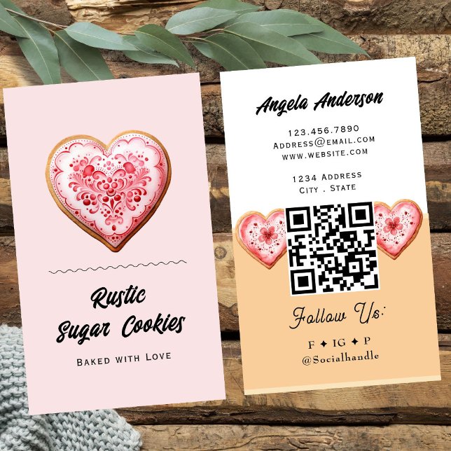 Tarjeta De Visita Heart Cookie Trendy QR Code and Website (Subido por el creador)
