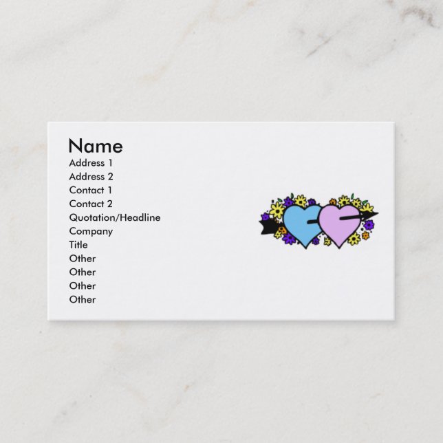 Tarjeta de visita Heart & Flowers (Anverso)