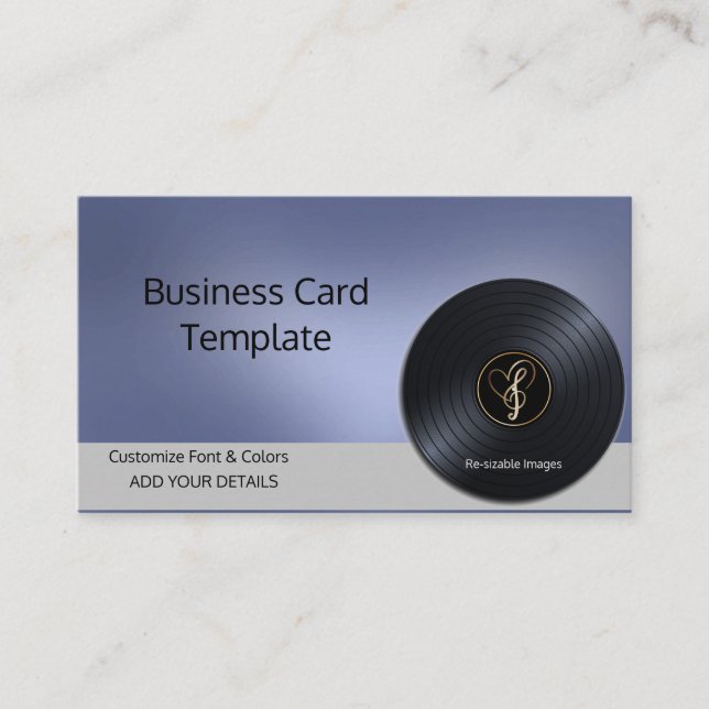Tarjeta De Visita Heart Music Notes Vinyl Record (Anverso)