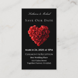 Tarjeta De Visita Heart Shaped Red Rose-Save the Date-