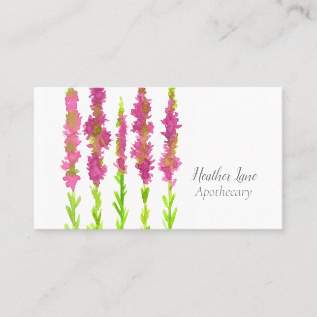 Tarjeta De Visita Heather Wildflowers Watercolor Fuchsia Rosa (Anverso)