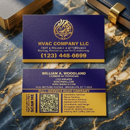 Tarjeta De Visita (Heating Cooling, Air Conditioning) Blue Gold HVAC