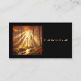 Tarjeta De Visita Heavenly Golden Cross en el bosque otoñal