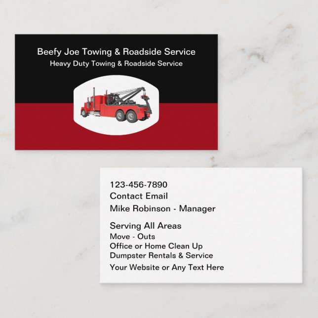Tarjeta De Visita Heavy Duty Tow Truck Roadside Service (Anverso / Reverso)