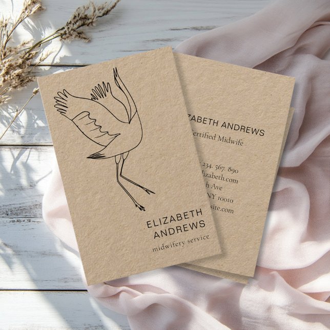 Tarjeta De Visita Hebamme, Storch schlicht-moderne Visitenkarte (Modern, minimalist business card. Line Art Illustration, Storch. )