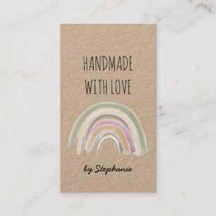 Tarjeta De Visita Hecho a Mano con Amor Boho Papel Kraft Arcoíris Rú