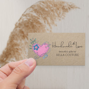 Tarjeta De Visita Hecho a Mano con Amor Corazón Country Rústico Kraf