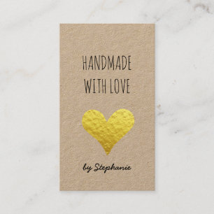 Tarjeta De Visita Hecho a mano con amor Corazón de oro Papel Kraft