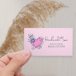 Tarjeta De Visita Hecho a mano con Amor Corazón Rosa País Lindo