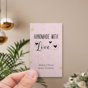 Tarjeta De Visita Hecho a mano con Corazón Caligrafía Rosa Dorado